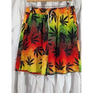 Rasta Ombre Marijuana Leaf Shorts - Men’s Small - Ganja Beach Wear
